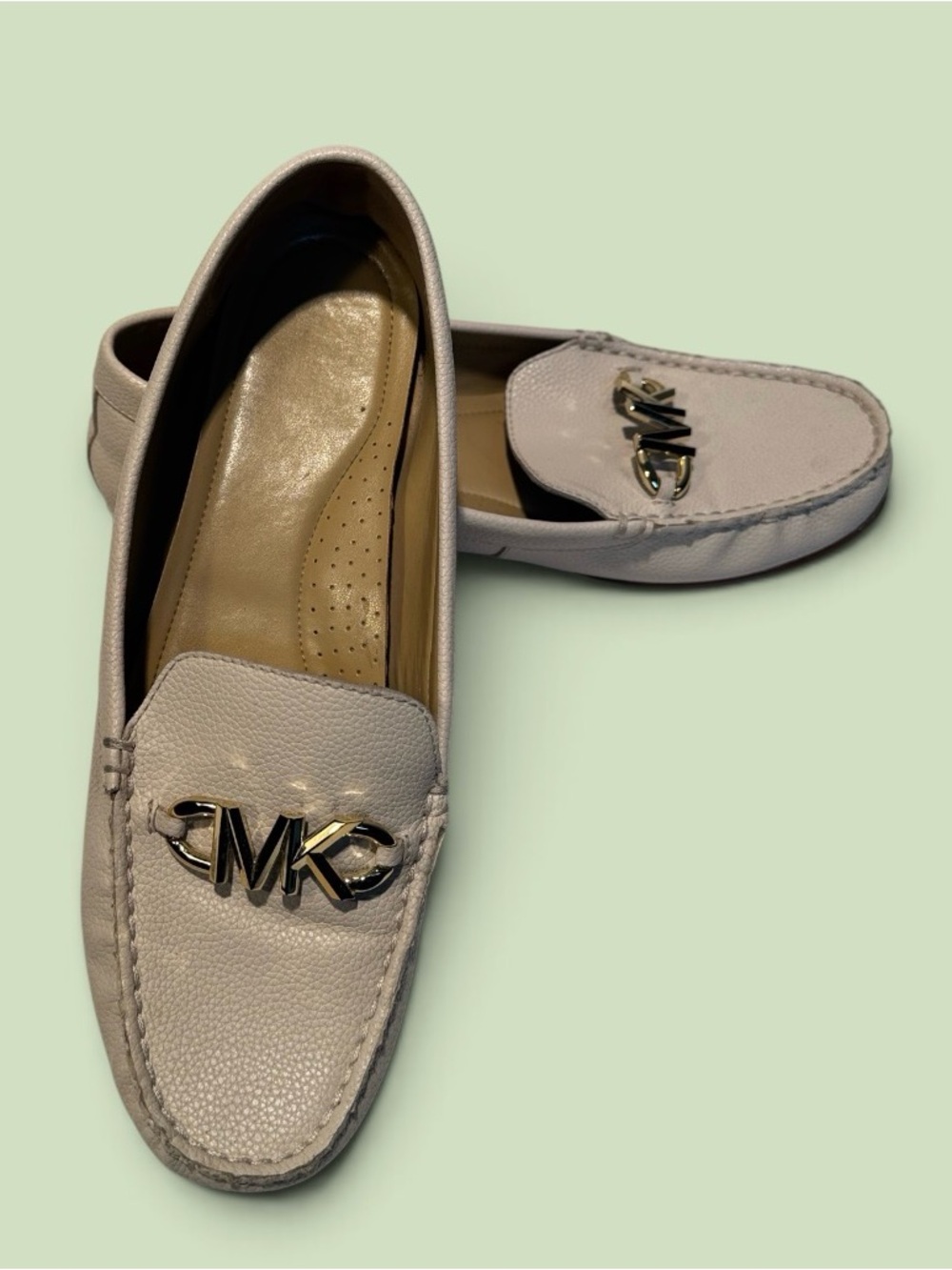 Michael Kors Cream Leather MK Logo Loafers